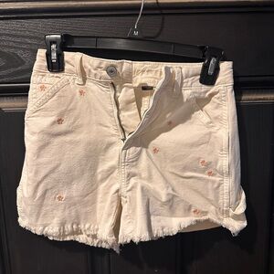 American Eagle Outfitters Cream Jean Shorts Distressed Mid-Thigh